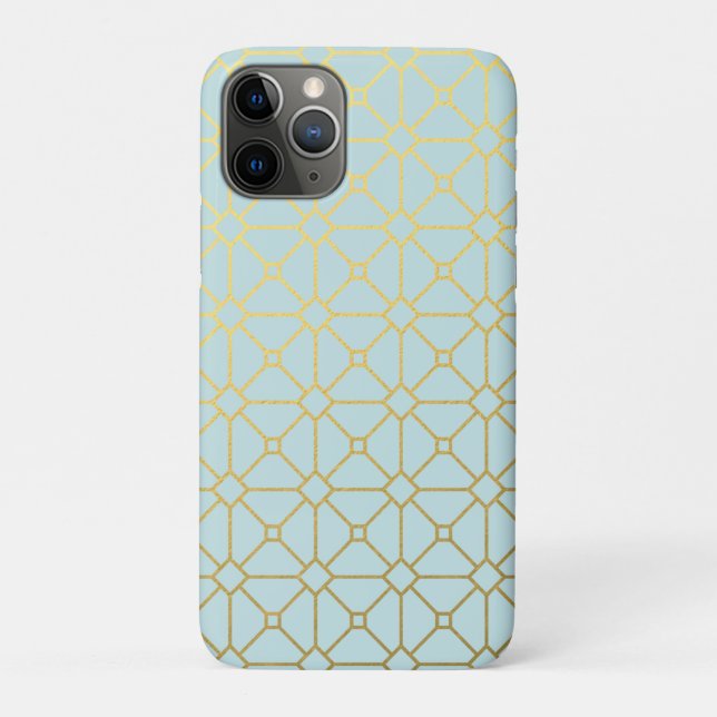 Modern Teal Turquoise Gold Pattern Case-Mate iPhone Case (Back)