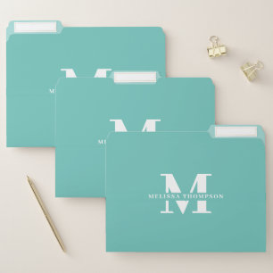 Modern Teal Turquoise Monogrammed Organization File Folder