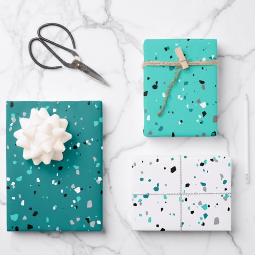 Modern Teal Turquoise Terrazzo Pattern Wrapping Paper Sheets