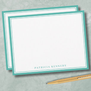 Modern Teal Two Border Name Personalized Note Card