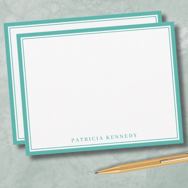 Modern Teal Two Border Name Personalized Note Card (Creator Uploaded)