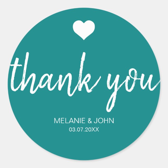 Modern Teal Typography Minimal Wedding Classic Round Sticker (Front)