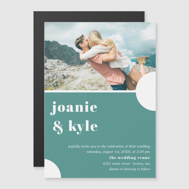 Modern Teal Typography Photo Wedding Magnetic Invitation (Front/Back)