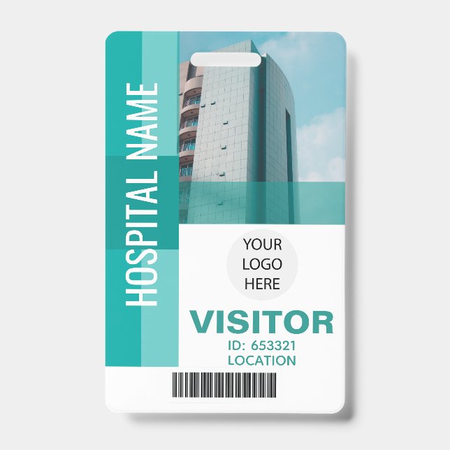 Modern Teal Visitor Bar Code, Logo ID Badge (Front)