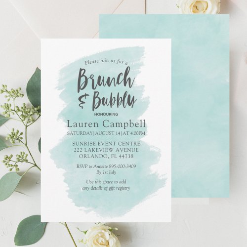 Modern Teal  Watercolor Brunch and Bubbly  Invitation