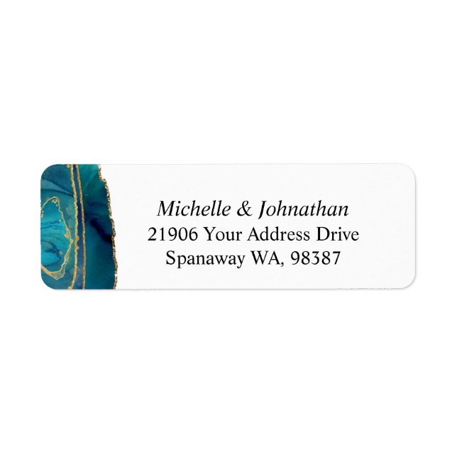Modern Teal Watercolor Gold Agate Address Label (Front)