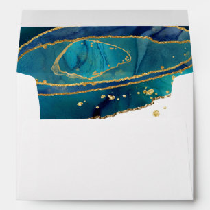 Modern Teal Watercolor Gold Agate Geode Envelope