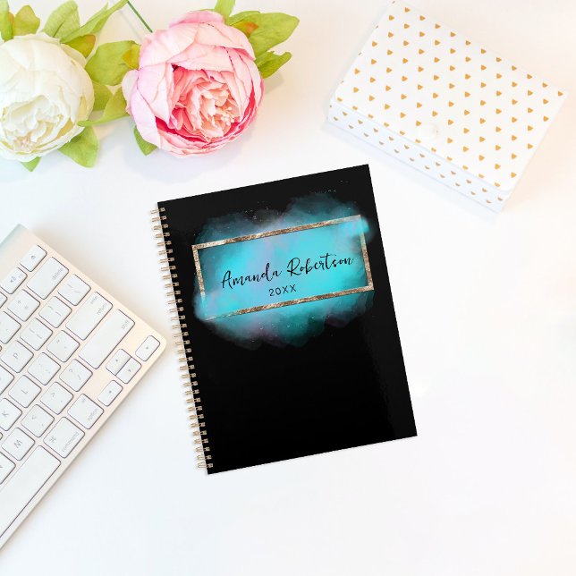 Modern Teal Watercolor & Gold Foil Black Glam Planner (Creator Uploaded)