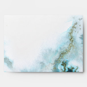 Modern Teal Watercolor Moss Agate BarefootBride™ Envelope