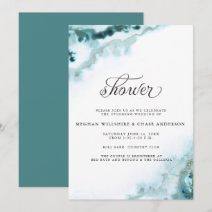 Modern Teal Watercolor Moss Agate BarefootBride™ Invitation