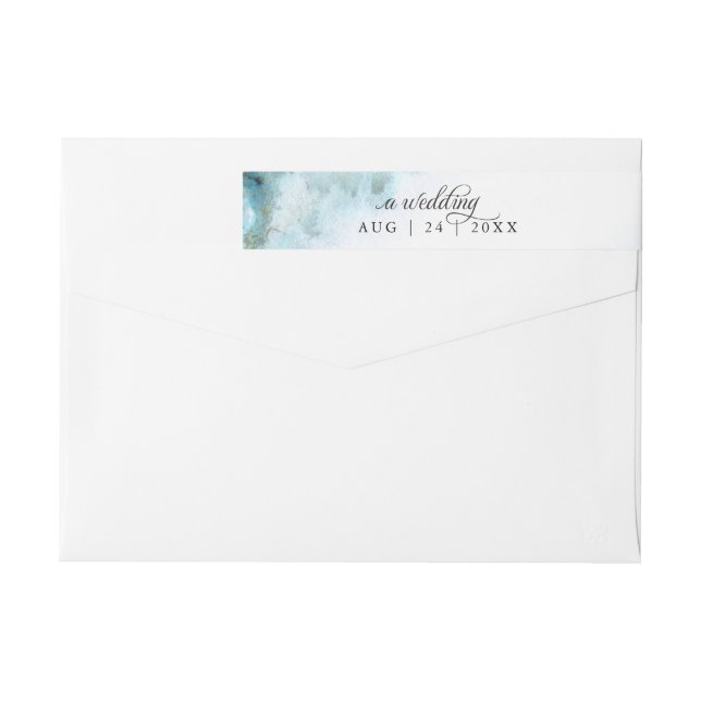 Modern Teal Watercolor Moss Agate BarefootBride™ Wrap Around Label (Back)