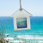 Modern Teal Watercolor Ocean Silver Beach House Pet ID Tag<br><div class="desc">Add your pup's name and contact number to this quirky beach house shaped dog tag.</div>