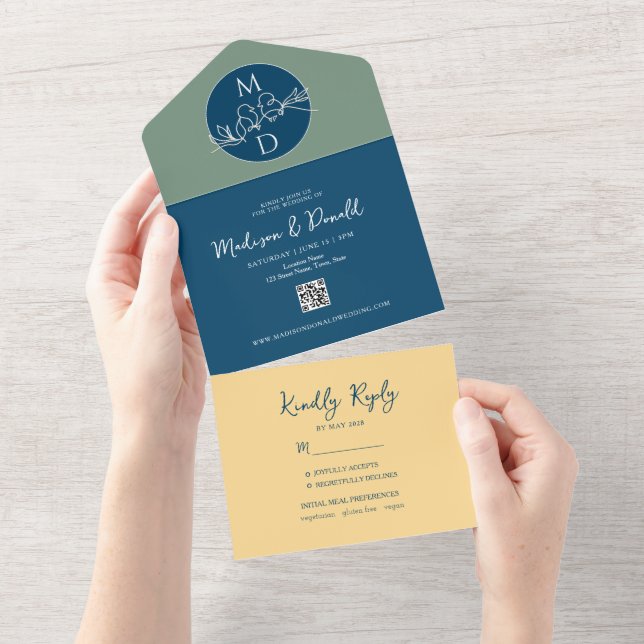 Modern Teal Wedding All In One Invitation (Tearaway)