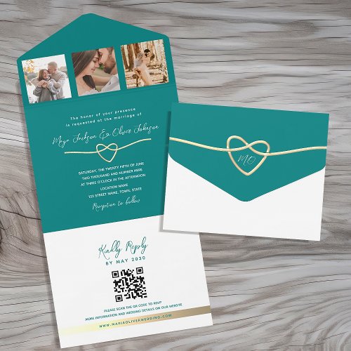 Modern Teal Wedding QR Code All In One Invitation