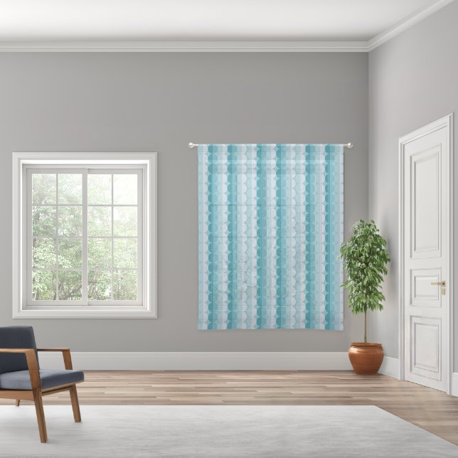 Modern teal white abstract pattern sheer curtains (Wide)