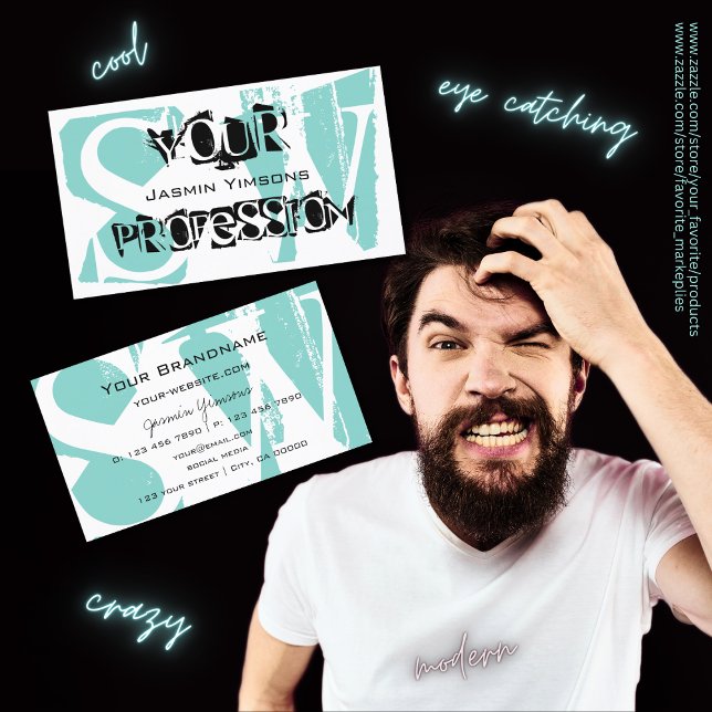 Modern Teal White and Black with Monogram Stylish Business Card (Creator Uploaded)