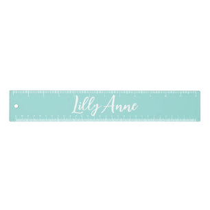 Modern Teal White Chic Script Personalized Ruler