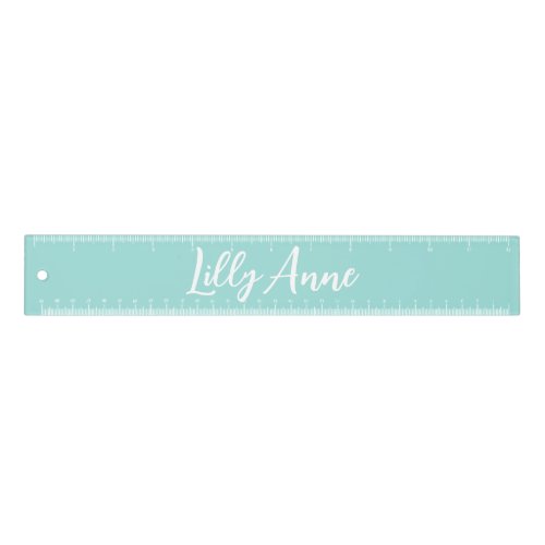 Modern Teal White Chic Script Personalized Ruler