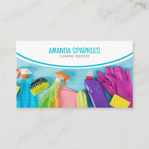 Modern Teal  White Cleaning Supplies Maid Business Card