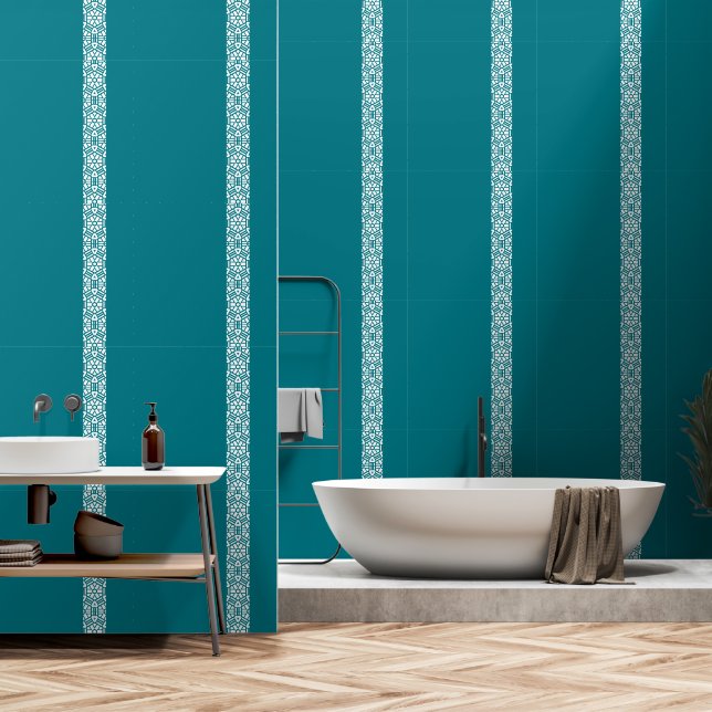 Modern Teal White Geometric Wallpaper Wallpaper (Bathroom)