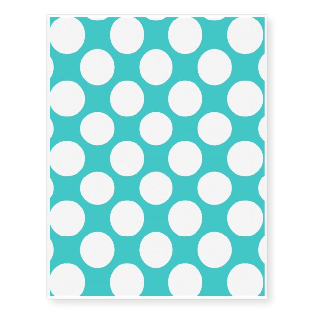 Modern Teal White Polka Dots Pattern Temporary Tattoos (Front)