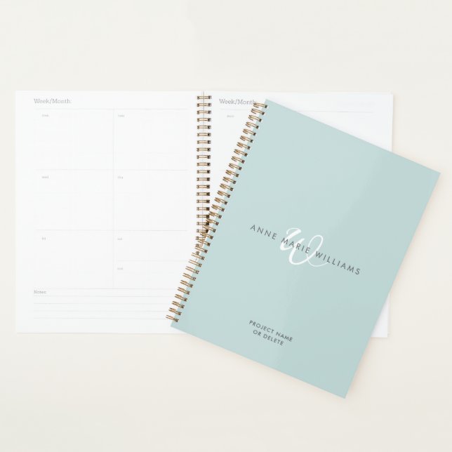 Modern Teal White Script Monogram Planner (Display)