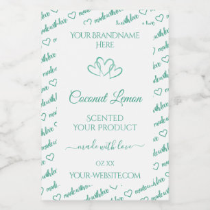 Modern Teal White Word Cloud Product Labels Hearts