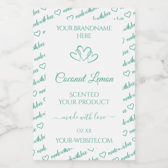 Modern Teal White Word Cloud Product Labels Hearts (Single Label)