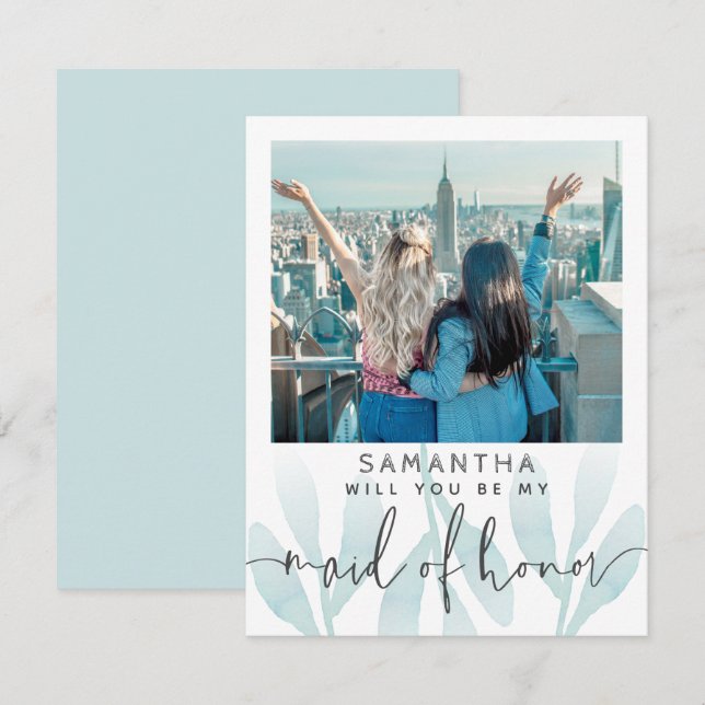 Modern Teal Will You Be My Maid of Honor Photo (Front/Back)