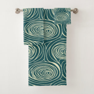 Modern Teal Wood Grain Swirl Organic Ripple Bath Towel Set