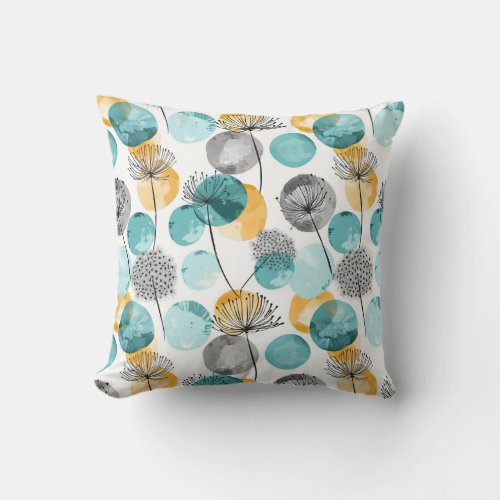 Modern teal yellow dandelion pattern throw pillow