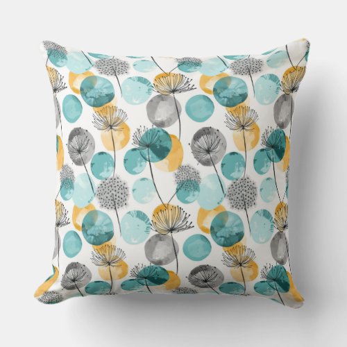 Modern teal yellow dandelion pattern throw pillow