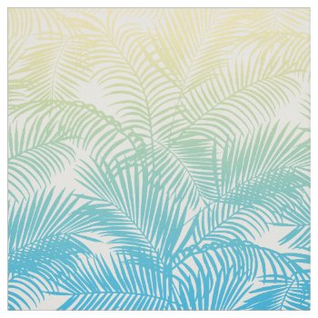 Modern Teal Yellow Tropical Palm Trees Pattern Fabric by pink_water at Zazzle