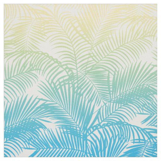Modern teal yellow tropical palm trees pattern fabric