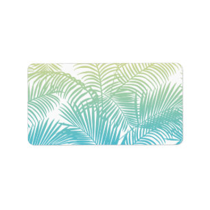 Modern teal yellow tropical palm trees pattern label