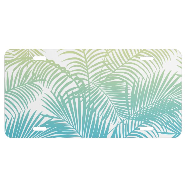Modern teal yellow tropical palm trees pattern license plate (Front)