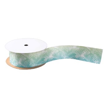 Modern Teal Yellow Tropical Palm Trees Pattern Satin Ribbon by pink_water at Zazzle