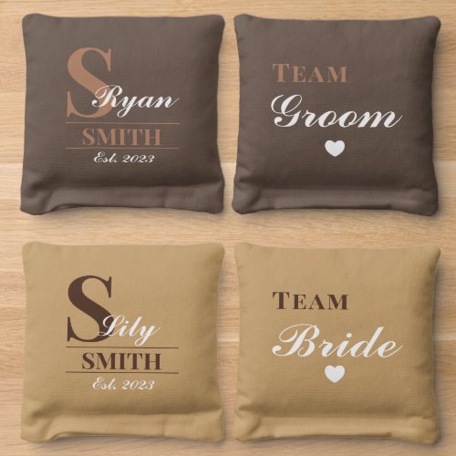 Modern Team Bride Groom Custom Monogram Wedding Cornhole Bags