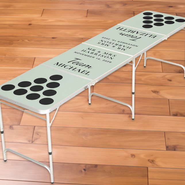 Modern Team Bride Groom Sage Wedding Beer Pong Table (Creator Uploaded)