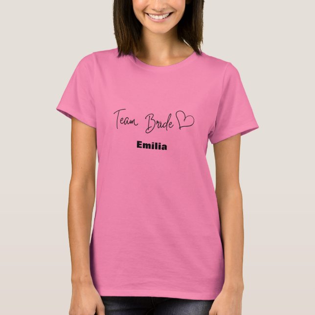 Modern team bride Hot Pink Bridesmaid bridal party T-Shirt (Front)