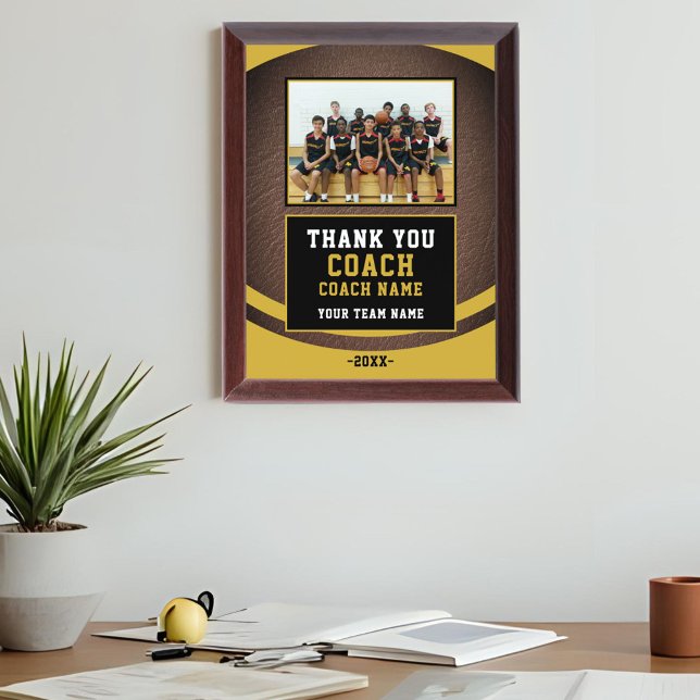 Modern Team Name Photo Coach Thank you Award Plaque (Creator Uploaded)
