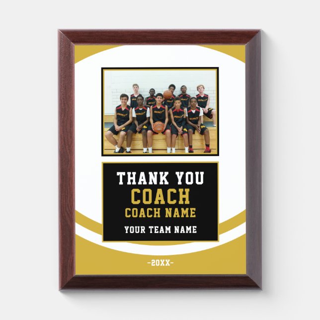 Modern Team Name Photo Coach Thank you Award Plaque (Vertical)