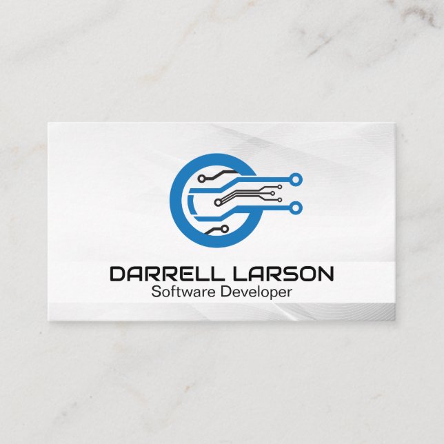 Modern Tech Blue Logo Business Card (Front)