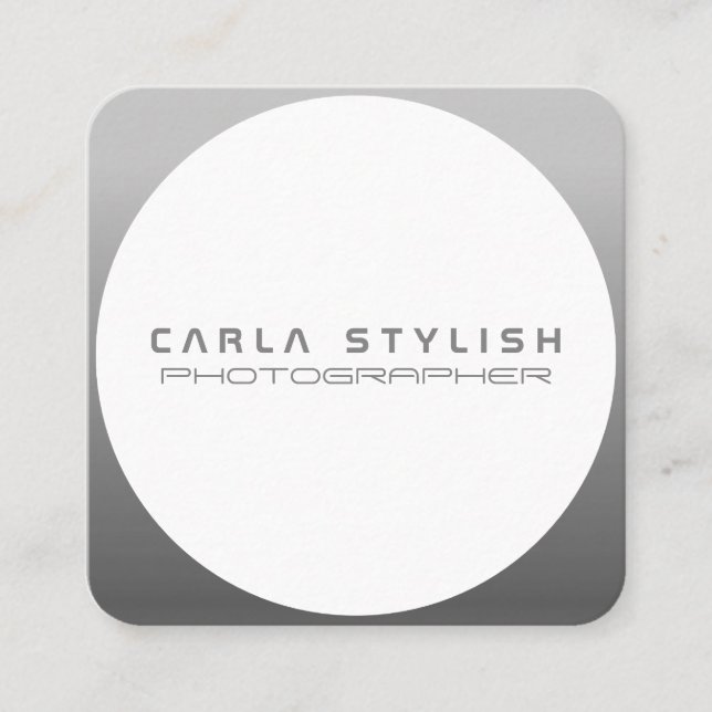 Modern tech inspired round gray silver square business card (Front)