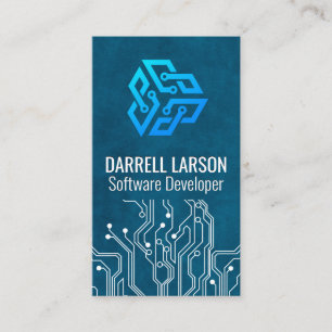 Modern Tech Logo   Circuit Board Blue Texture Business Card