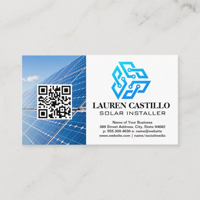Modern Tech Logo Icon | Solar Panels Business Card (Front)