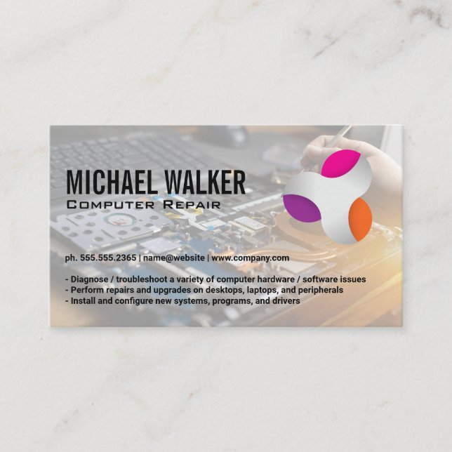 Modern Tech Logo | Worker Soldering Electronics  Business Card (Front)
