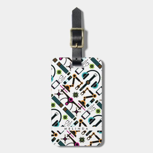 Modern Technology Objects  Equipment Pattern Lugg Luggage Tag