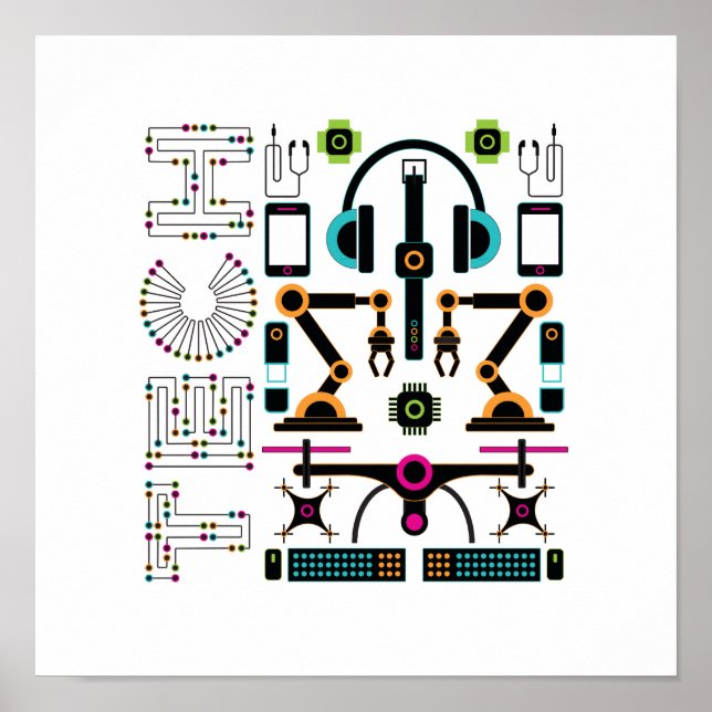 Modern Technology Objects & Equipment Pattern Poster (Front)