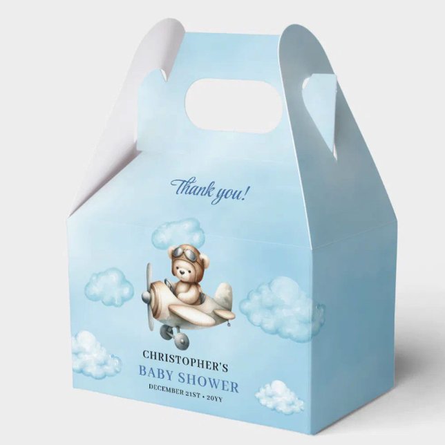 Modern Teddy Bear Aviator Blue Brown Boy Shower  Favor Boxes (Modern Teddy Bear Aviator Blue Brown Boy Shower Favor Box

)
